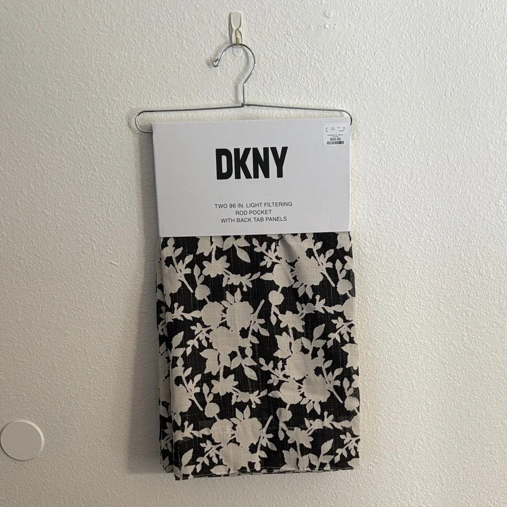 DKNY Black and Cream Floral Curtains